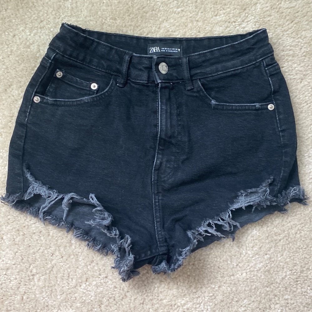 Zara black distressed denim shorts